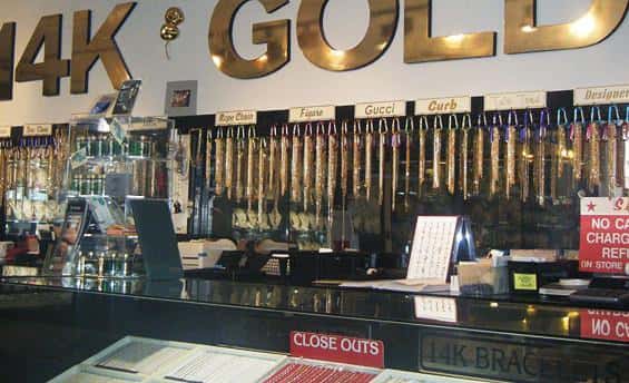 Large display of gold jewelry at Emerald City Jewelers, Parma Ohio's most trusted gold buyer